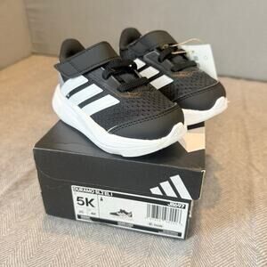 NEW Adidas Duramo 2.0 Baby Toddler Shoes 5 5K Black White Hook & Loop Sneakers
